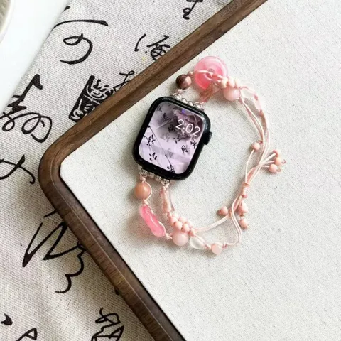 Nuovo Stile Cinese Perlato Giada Fibbia della Pace Cinturino per Orologio Fatto a Mano Tessuto Bracciale di Ricambio Per Smartwatch Donna