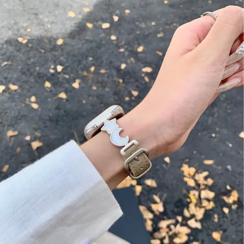 Apple Watch Leather Strap Star Moon Litchi Pattern Replacement Wristband Women Fashion Watch Band Accessories