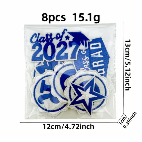 Toppe Ricamate per la Laurea Tocco da Laureato Distintivo a Lettera per Vestiti Borse Applicazione DIY Toppe Ricamate Blu Bianco Distintivo Decorativo