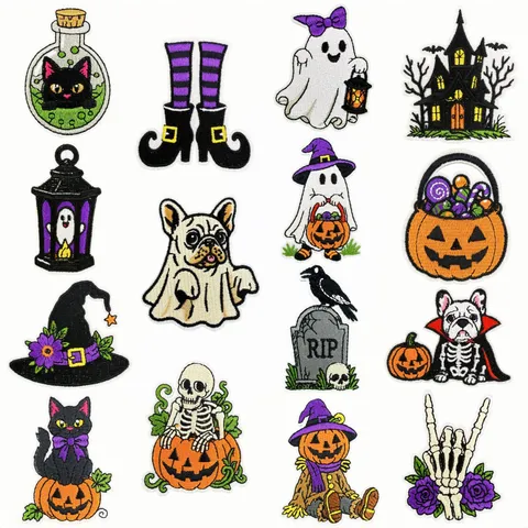Funny Cartoon Halloween Embroidery Patches Ghost Pumpkin Dog Skull Badge Iron On Patches For Clothing Bags DIY Decorative Applique