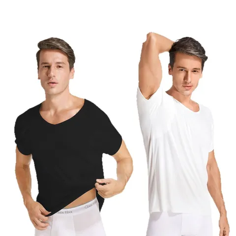 Camiseta de Modal para Hombre Absorbente de Sudor Con Almohadillas en las Axilas Transpirable Secado Rápido Camiseta Interior Cuello Redondo