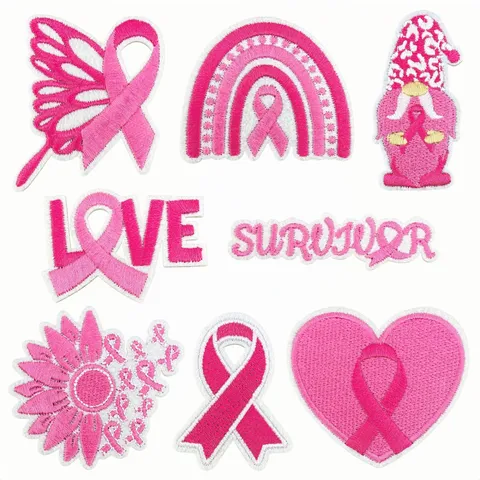 Écussons Brodés Ruban Rose Pour Vêtements Thermocollants Cœur Lettre Badges Sensibilisation Applique Pour Vestes Sacs À Dos Décoration
