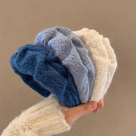Cerchietto da Donna Elegante Plissettato in Maglia di Lana a Tesa Larga Hair Band Morbido Cerchietto per Lavaggio Viso Accessori Capelli