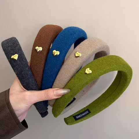 Μονόχρωμη Στέκα Με Καρδιά Χρυσή Ετικέτα Φαρδιά Στέκα Μαλλιών Κορεάτικο Στυλ Λούτρινα Αξεσουάρ Μαλλιών για Γυναίκες Καθημερινό Casual