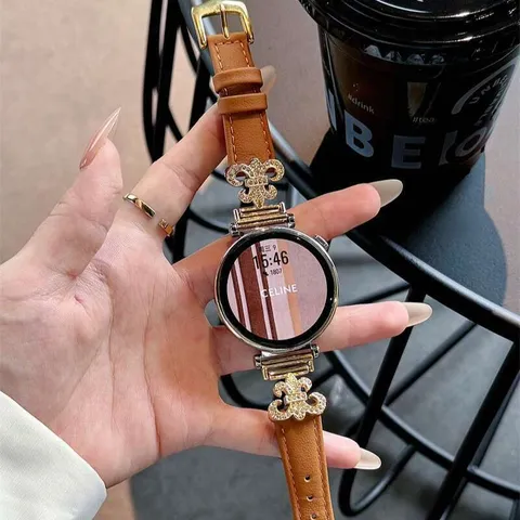 Smartwatch Leather Band Compatible With Watch Luxury Rhinestone Metal Connector Replacement Strap Fashion Wristband