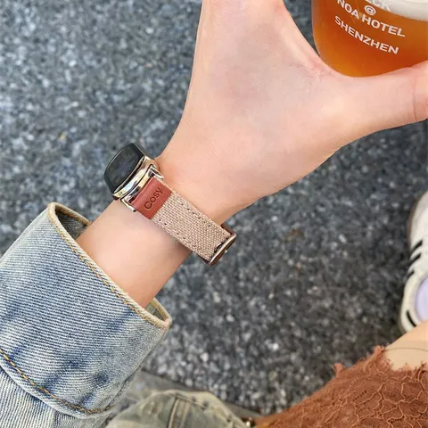 Canvas Leather Watch Band Replacement Strap Compatible With Huawei Samsung Smartwatch Fashion Casual Wristband