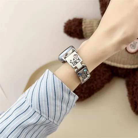 Metal Smart Watch Band For Huawei GT3 GT4 GT5 Pro Honor Magic2 Cartoon Dog Rhinestone Replacement Strap Watch Jewelry