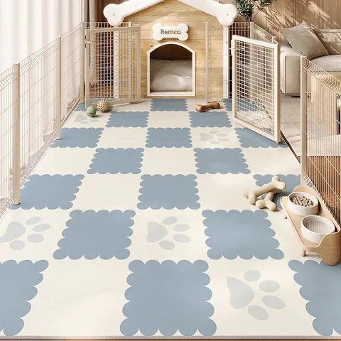 Waterproof PVC Pet Floor Mat Anti-Slip Scratch Resistant Cartoon Printed Indoor Playpen Rug For Dogs Cats Easy Clean Home Decor
