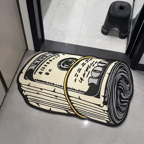 Paillasson en Fausse Cachemire Motif Billet de Dollar Absorbant Séchage Rapide Antidérapant Tapis de Bain Pour Salle de Bain Chambre Salon Décor Vintage Américain