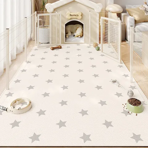 Cute PVC Waterproof Anti-Slip Pet Mat Durable Easy Clean Dog Fence Mat Wear-Resistant Living Room Home Floor Mat Star Print Decorative Pet Rug