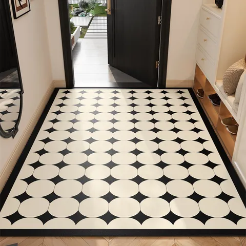 Modern Minimalist PVC Waterproof Entrance Mat Geometric Printed Non-Slip Durable Kitchen Floor Mat Easy To Clean Door Rug