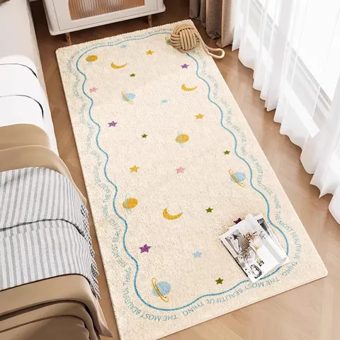 Cartoon Cute Faux Cashmere Bedside Rug Soft Polyester Runner For Bedroom Living Room Floor Mat Home Decor Washable Non-Slip Carpet