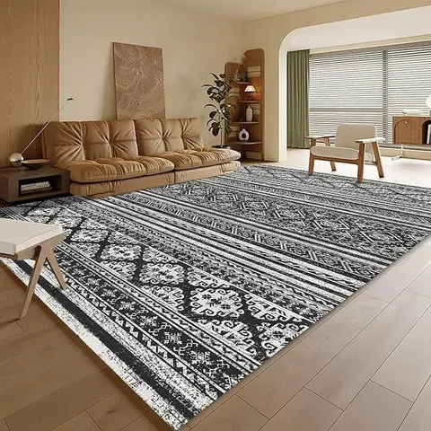 Tappeto Moderno Minimalista in Simil Cachemire Motivo Geometrico Retrò Tappeto Decorativo per Soggiorno Antiscivolo Lavabile per Camera da Letto