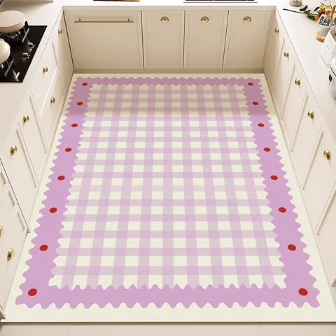 Alfombra de Cocina Moderna de PVC Impermeable Antimanchas Antideslizante Alfombra de Piso Plaid Floral Rectangular Alfombra de Cocina Duradera Cuidado Fácil