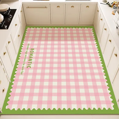 Alfombra de Cocina Moderna de PVC Impermeable Antimanchas Antideslizante Alfombra de Piso Plaid Floral Rectangular Alfombra de Cocina Duradera Cuidado Fácil