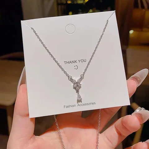 Minimalistische Titanstahl Schmetterling Wassertropfen Zirkonia Anhänger Halskette Für Damen Elegante Luxus Schlüsselbeinkette Schmuck Geschenk