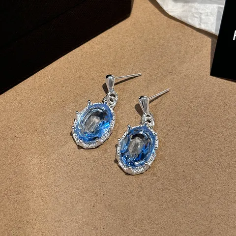 Blau Zirkon Kristall Anhänger Ohrstecker Mit 925 Sterling Silber Stift Luxuriös Geometrisch Ohrringe Für Damen Schmuck