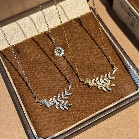 Minimalistische Edelstahl Weizenähre Anhänger Halskette Für Frauen Gold Silber Zirkonia Schlüsselbeinkette Modeschmuck