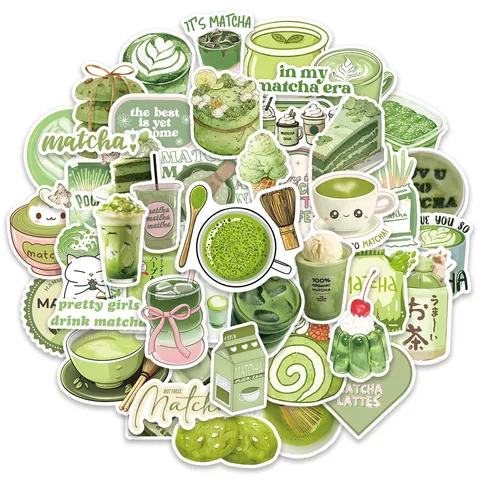Adhésifs Mignons Fille Matcha Imperméables Esthétiques Dessins Animés Verts Pour Ordinateur Valise Skateboard