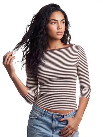 Dames Casual Gestreept Basic 3/4 Mouw T-Shirt Slim Fit Ronde Hals Polyester Mix Dagelijkse Mode Top