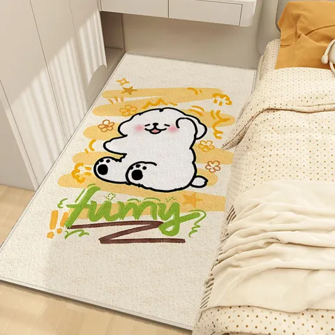 Cute Cartoon Printed Polyester Fiber Non Slip Bedside Carpet Living Room Floor Mat Home Decor Bedroom Area Rug