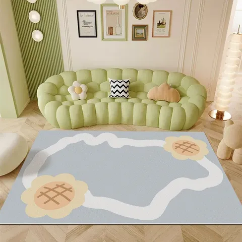 Tapis de Salon en PVC Tapis de Sol Imperméable Style INS Imprimé Floral Antidérapant pour Canapé et Table basse Décor