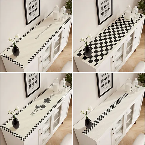Tapis de Table Imperméable PVC Cuir Grille Géométrique Tapis de Protection de Comptoir Pour Maison Table à Manger Bar à Café Décoration d'Armoire