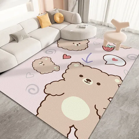 Tappetino per Pavimento in PVC con Orso Cartoon Ispessito Impermeabile Antiscivolo per Soggiorno Balcone Camera da Letto