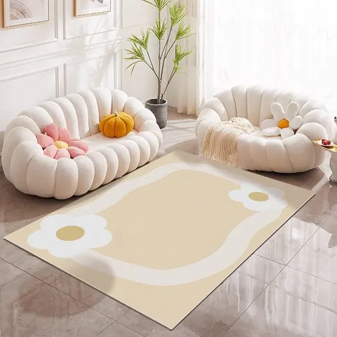 Tapis de Salon en PVC Tapis de Sol Imperméable Style INS Imprimé Floral Antidérapant pour Canapé et Table basse Décor