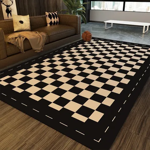 Tappeto da Pavimento Impermeabile Antiscivolo in PVC Stile Nordico Minimalista a Scacchiera Geometrico Per Soggiorno Camera da Letto