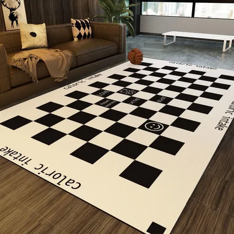 Tappeto da Pavimento Impermeabile Antiscivolo in PVC Stile Nordico Minimalista a Scacchiera Geometrico Per Soggiorno Camera da Letto