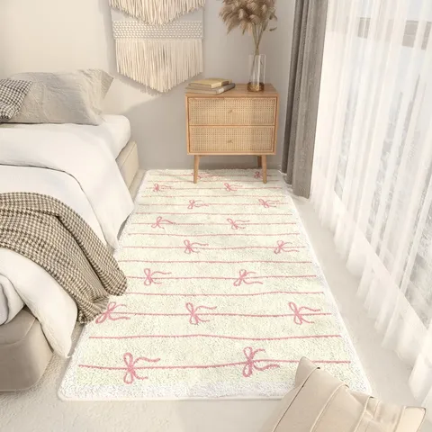 Tappeto da Comodino per Camera da Letto in Morbido Cashmere Sintetico Stampa Fiocco Antiscivolo per Camera delle Ragazze