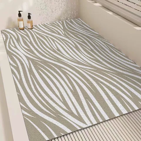 Modern Minimalist Bathroom PVC Floor Mat Anti-Slip Drainage Shower Room Foot Mat Geometric Floral Print
