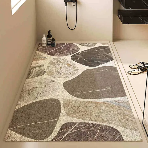 Moderno Minimalista PVC Tappetino per Bagno Drenaggio Antiscivolo Tappeto Anello di Seta Motivo Ciottolo Geometrico Per Stanza della Doccia