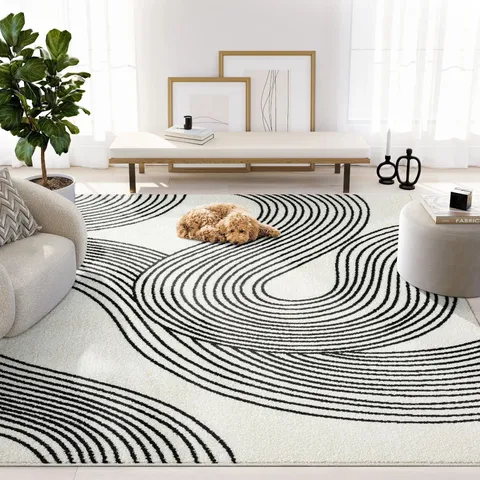 Tappeto in Finta Cashmere con Linee Geometriche Moderno Minimalista Antiscivolo Lavabile Comodino Soggiorno Tappeto d'Area Decorazioni per la Casa