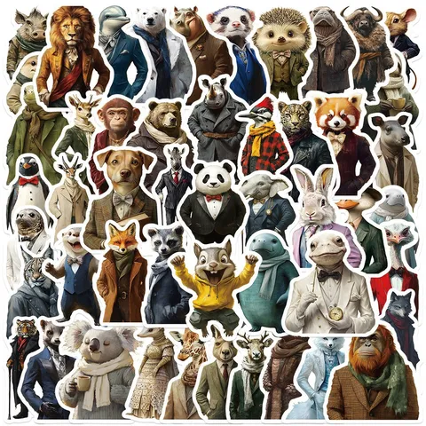Cartoon Gentleman Animal Portrait Waterproof PVC Decals Creative DIY Decorative Stickers For Laptop Luggage Refrigerator