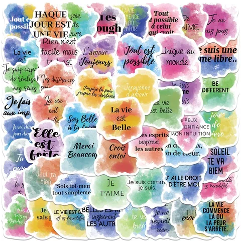 Französisch Inspirierende Englische Zitate Aquarell Serie Dekorative Aufkleber Wasserdicht PVC Koffer Laptop Handy Aufkleber