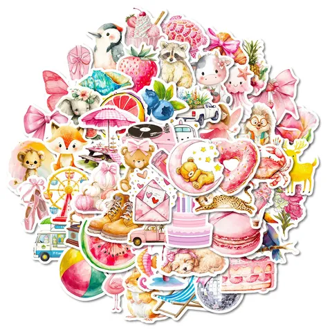 Wasserdichte Süße Cartoon Aufkleber Rosa Aquarell Ästhetische Vinyl Abziehbilder Für Sammelalbum Wasserflasche Laptop DIY