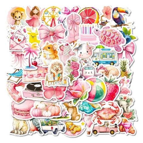 Wasserdichte Süße Cartoon Aufkleber Rosa Aquarell Ästhetische Vinyl Abziehbilder Für Sammelalbum Wasserflasche Laptop DIY