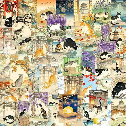 Creative Retro Cute Cartoon Japanese Illustration Cat Decorative Waterproof Sticker Set For Laptop Luggage
