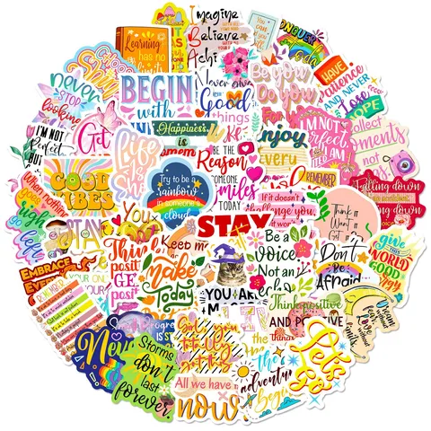 Inspirierende Englische Zitate Cartoon Graffiti Aufkleber Wasserdicht PVC DIY Abziehbilder Für Notizbuch Koffer Laptop
