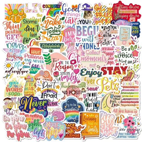 Inspirierende Englische Zitate Cartoon Graffiti Aufkleber Wasserdicht PVC DIY Abziehbilder Für Notizbuch Koffer Laptop