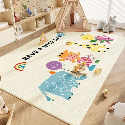 Tappeto Antiscivolo Stampato con Cartoni Animati per Bambini Carino Arcobalenico Animale Camera da Letto Soggiorno Morbido Pavimento in Velluto di Cristallo