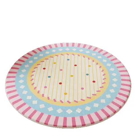 Alfombra Redonda Minimalista para Habitación Infantil y Dormitorio Antideslizante de Imitación Cachemira Patrón Geométrico Estrellas Topos