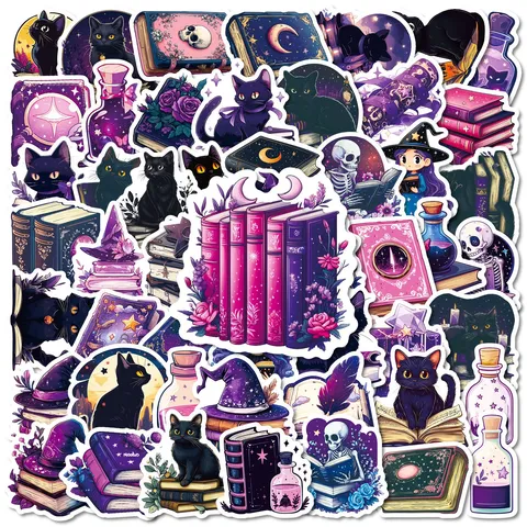 Gotische Schwarze Katze Aufkleber Wasserdichte PVC Abziehbilder Für DIY Scrapbook Laptop Journal Ästhetische Hexerei Magie Schreibwaren Kunstbedarf