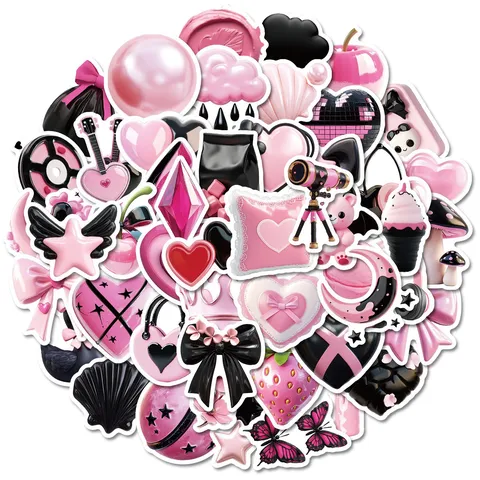 Autocollants Graffiti Noirs et Roses Esthétiques Adhésifs Vinyle Imperméables Mignons Pour Ordinateur Portable Bouteille