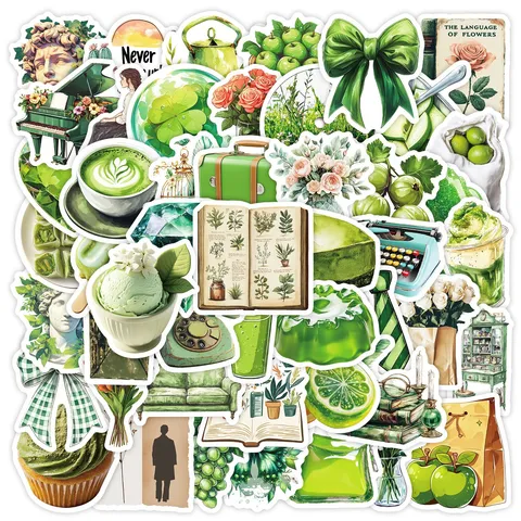 Grüne Ästhetische Wasserdichte PVC Aufkleber Pflanzen Graffiti Aufkleber Für Laptop Gepäck Scrapbooking Tagebuch