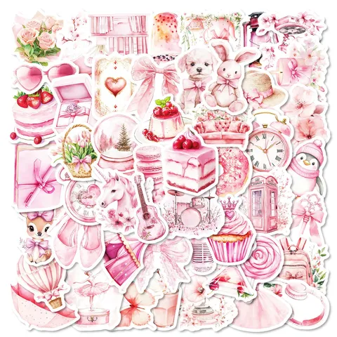 Süße Rosa Cartoon Aufkleber Kawaii Schleife Blumen Wasserdichte Vinyl Abziehbilder Für Tagebuch Scrapbook Wasserflaschen Laptop