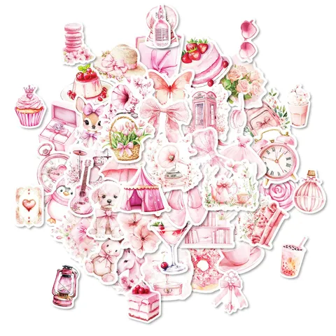Süße Rosa Cartoon Aufkleber Kawaii Schleife Blumen Wasserdichte Vinyl Abziehbilder Für Tagebuch Scrapbook Wasserflaschen Laptop