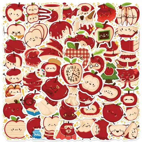 Süße Cartoon Apfel Aufkleber Packung Wasserdicht PVC Selbstklebend Aufkleber Für Notizbuch Handy Wasserflasche DIY Handwerk